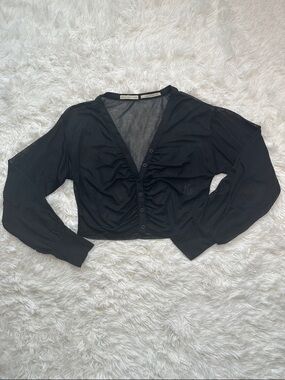 Urban Outfitters Black Ruched Crop Button-Down Top